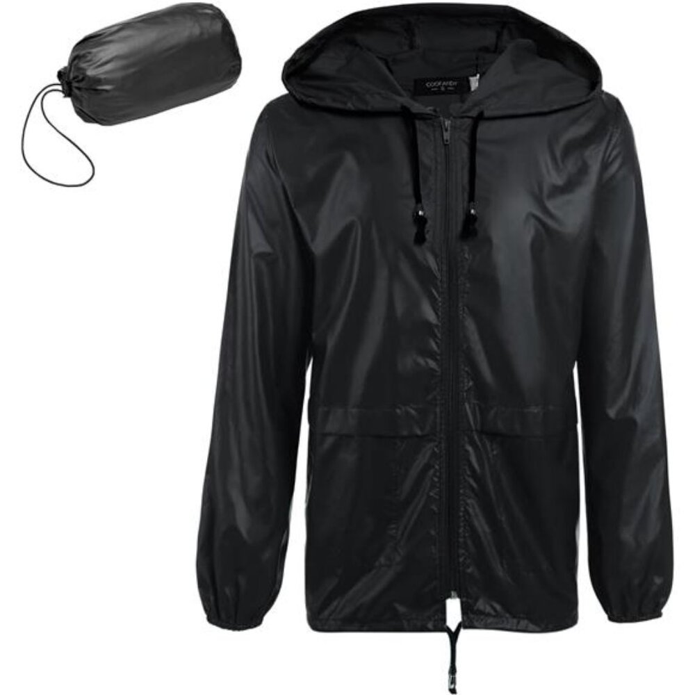 Mens Waterproof Rain Jacket Lightweight Packable Hooded Raincoat Outdoor Hiking